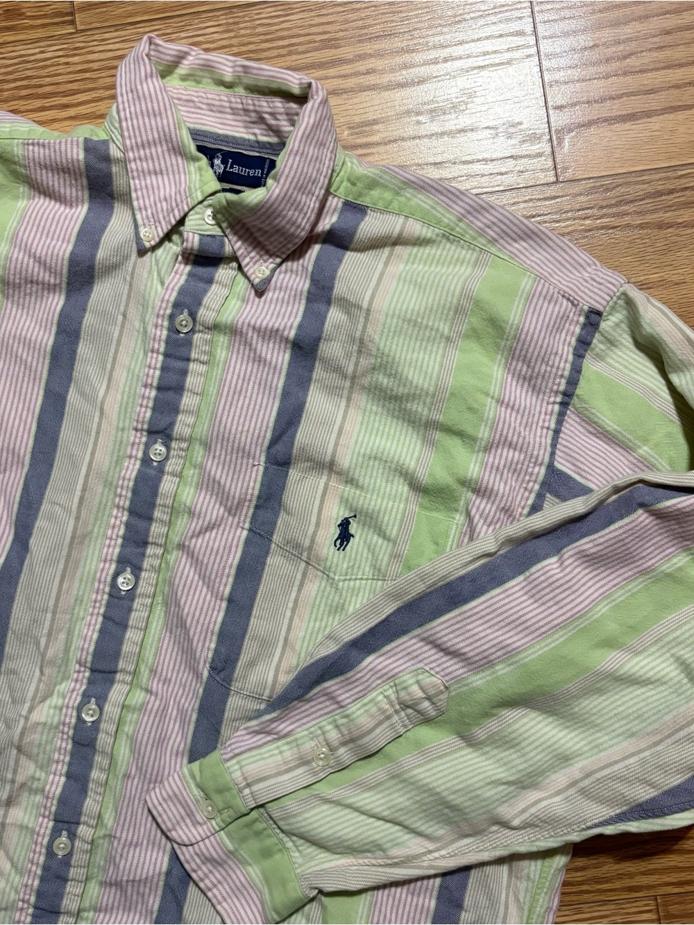 Vintage Ralph Lauren Pastel Striped Big Shirt 100% Cotton Preppy Dress Shirt S